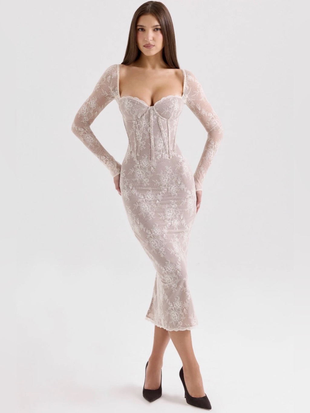 Nwot House Of Cb Saisha Ivory Midi Dress/Size Xl Bigger Cup